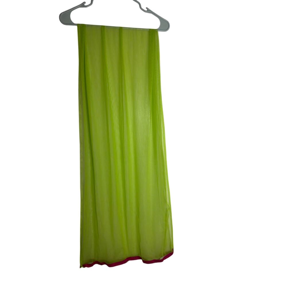 Handmade Lime Green Net Dupatta Scarf Woman South Asian Contrast Pink Border 39"